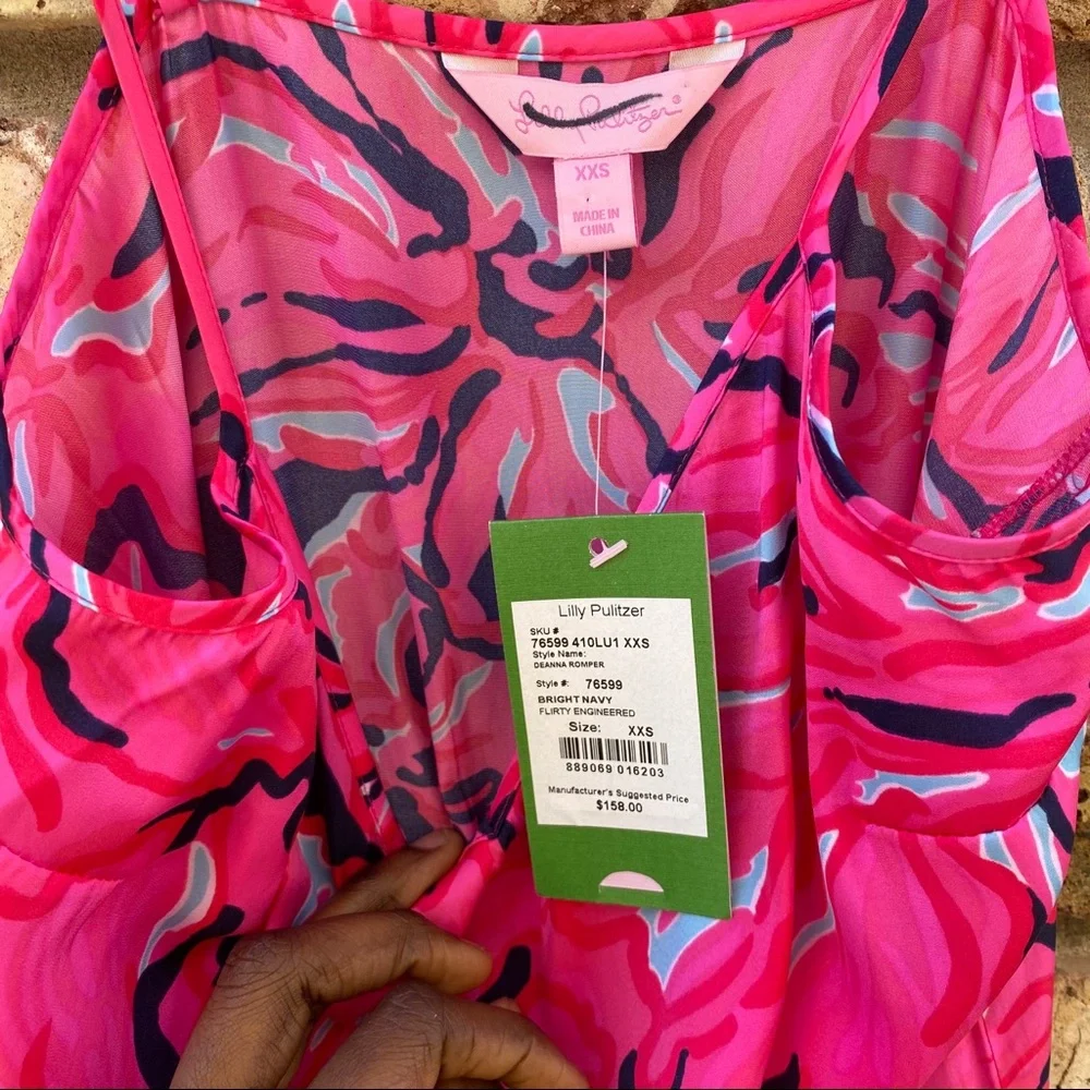 Lilly Pulitzer Pink Floral Print Drawstring Shorts Romper
